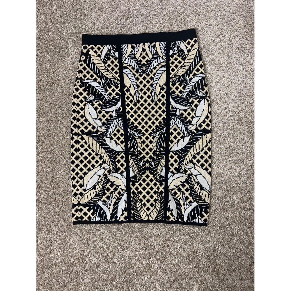 Jealous Tomato Womens Gold Silver Black Knit Pencil Skirt Large Geometric Leaf
